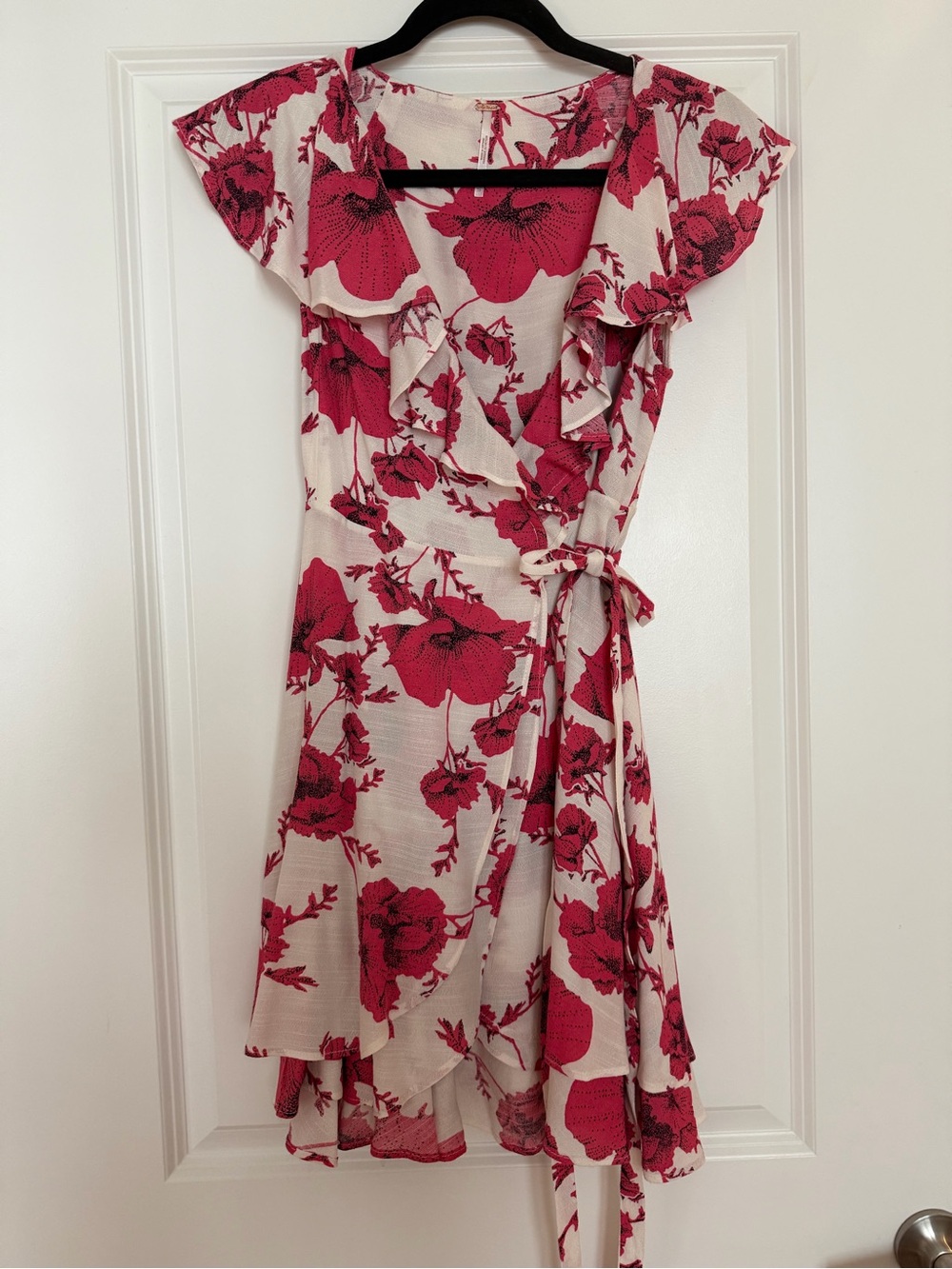 Free people Floral Wrap Dress with Ruffle Trim - Pink/White